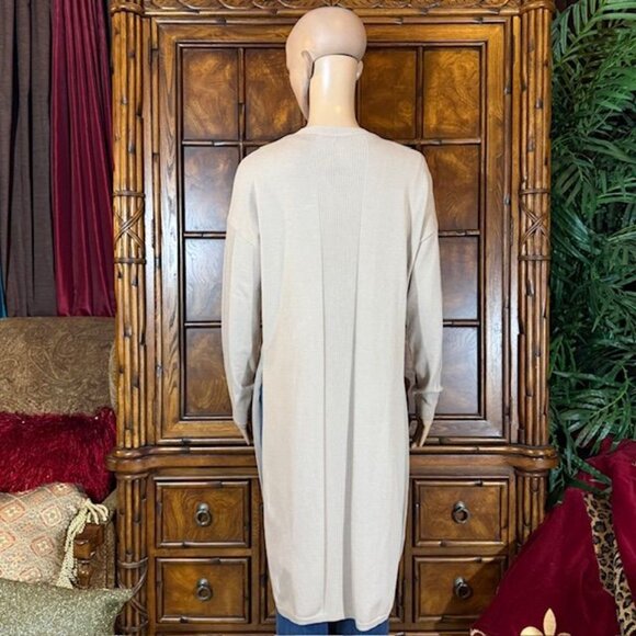 Marla Wynne Taupe Ribbed Inserts High Side Slits Cardigan - Picture 4 of 16